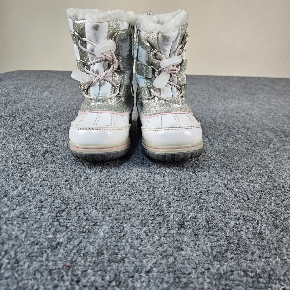 Totes Toddler Girls Bambawhite Unicorn Glitter‎ Snow Boots White Silver Size 7T